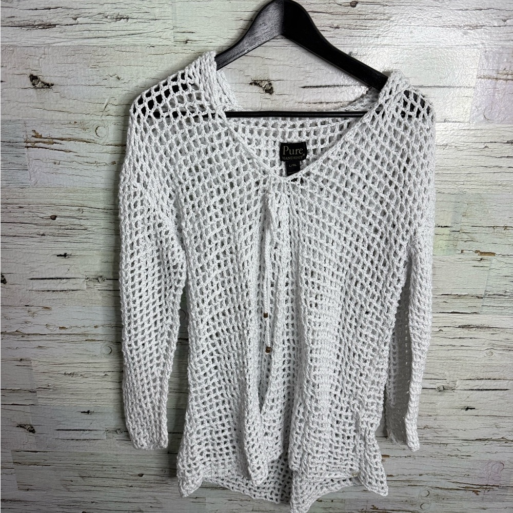Pure handknit hooded sweater size l/xl